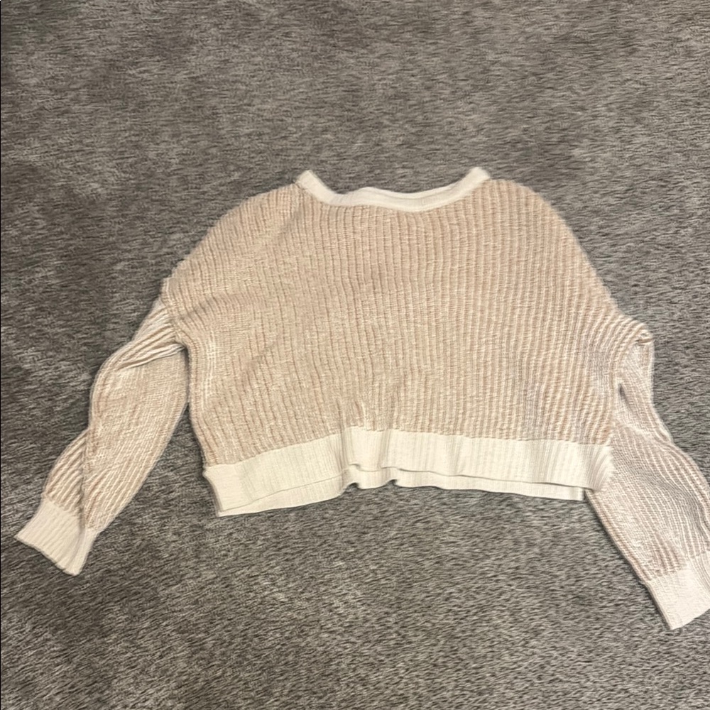 Cream Ribbed Crew Neck Sweater with Cropped Fit